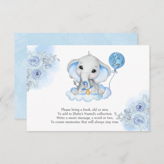 Boy's Elephant Waterverf Bloemen Baby shower RSVP Kaartje (Voorkant / Achterkant)