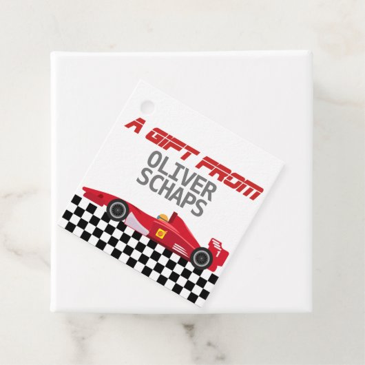 Boys F1 Racer Gift Label (In situ)