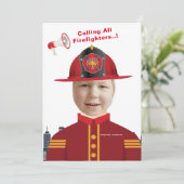 Boys Face in Hole Firefighter Foto Birthday Kaart (Staand voorkant)
