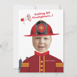 Boys Face in Hole Firefighter Foto Birthday Kaart