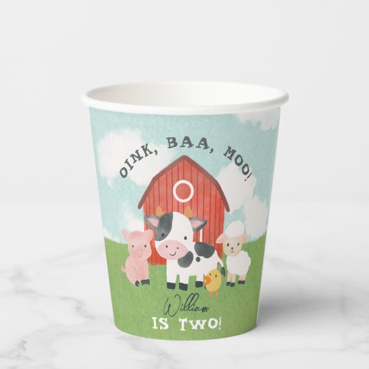 Boys Farm Animal Barnyard Cute 2nd Birthday Papieren Bekers (Achterkant)