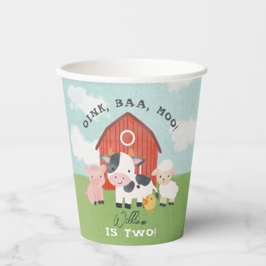 Boys Farm Animal Barnyard Cute 2nd Birthday Papieren Bekers (Voorkant)