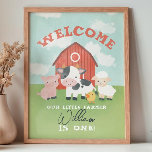 Boys Farm Animal Kids Birthday Welcome  Poster