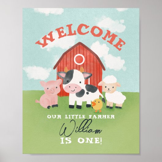 Boys Farm Animal Kids Birthday Welcome  Poster (Voorkant)