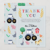 Boys Farm Animals & Blue Tractor Baby shower Bedankkaart (Voorkant / Achterkant)