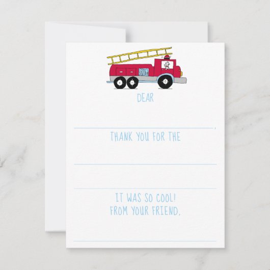 Boys Fill-in Fire Truck Birthday Dank u Notitiekaartje (Voorkant)