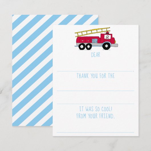 Boys Fill-in Fire Truck Birthday Dank u Notitiekaartje (Voorkant / Achterkant)