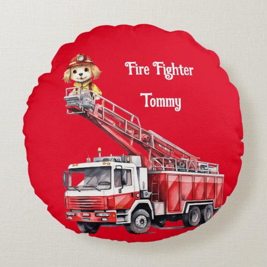 Boy's Fire Fighter Rond Kussen (Voorkant)