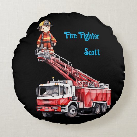 Boy's Fire Fighter Rond Kussen (Voorkant)