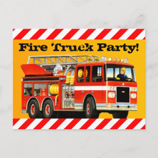Boy's Fire Truck Party Uitnodiging Briefkaart