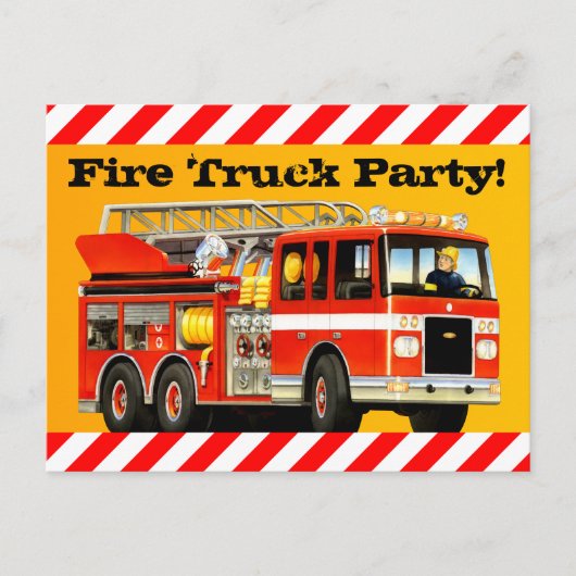 Boy's Fire Truck Party Uitnodiging Briefkaart (Voorkant)