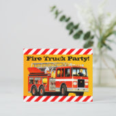 Boy's Fire Truck Party Uitnodiging Briefkaart (Staand voorkant)