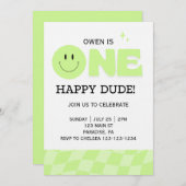 BOYS FIRST BIRTHDAY INVITATION ONE HAPPY DUDE  KAART (Voorkant / Achterkant)
