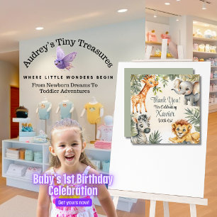 Boy's First Birthday Oerwoud Safari bedankkaart