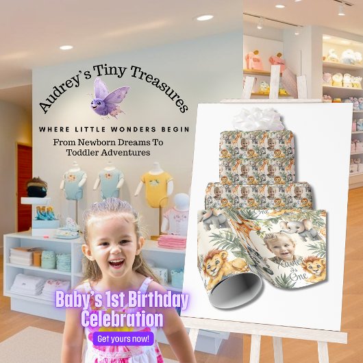 Boy's First Birthday-Oerwoud Safari Wrapping Paper Cadeaupapier