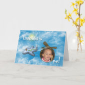 Boy's First Birthday with airplane and photo frame Kaart (Gele Bloem)