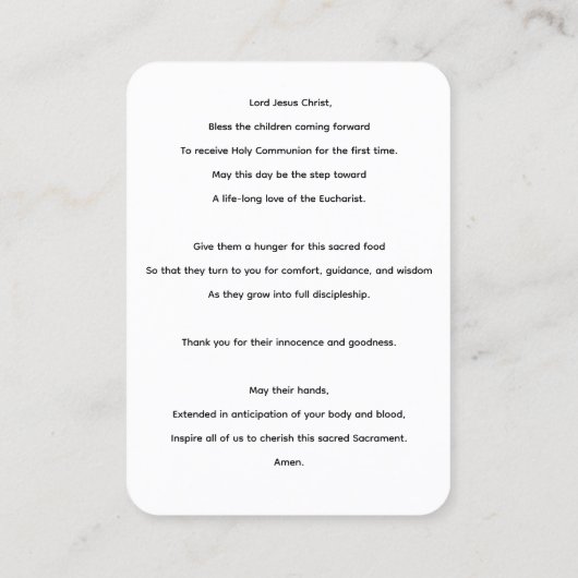 Boys First Holy Communion Prayer Kaart Visitekaartje (Achterkant)