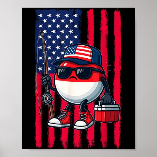 Boys Fishing Rod American Flag Patriotic Fishing F Poster (Voorkant)