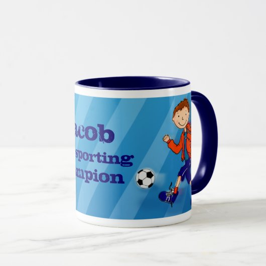 Boys football champion mok blauw (Voorkant rechts)