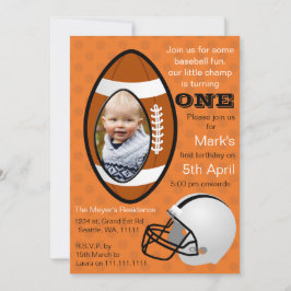 Boys Football Rugby First Birthday Photo Invite Kaart