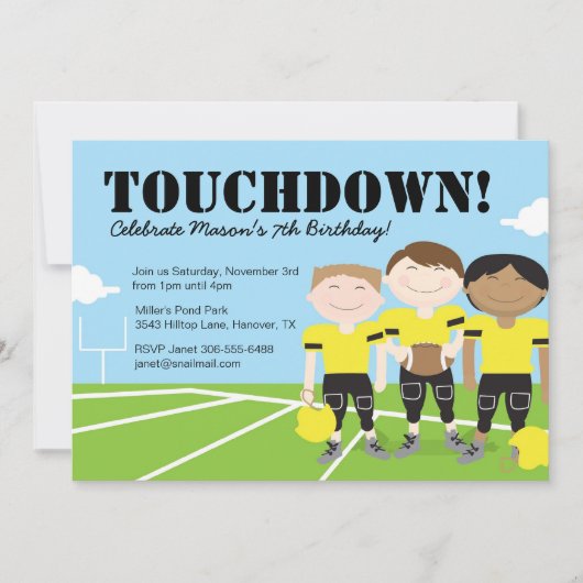 Boys Football Thmed Birthday Party Invitation Kaart (Voorkant)