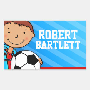 Boys football voetbal naam blauwe id label sticker
