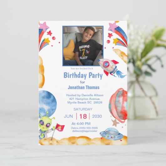 Boys Foto Buitenruimte Astronaut Blue Red Kaart (Staand voorkant)