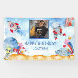 Boys Foto Buitenruimte Astronaut Blue Red Spandoek