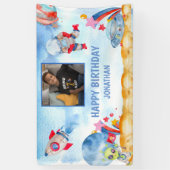 Boys Foto Buitenruimte Astronaut Blue Red Spandoek (Verticaal)