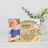 Boys Foto Construction Excavator 1e verjaardag Kaart (Staand voorkant)