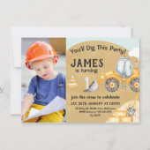 Boys Foto Construction Excavator 1e verjaardag Kaart (Voorkant)