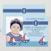 Boys Foto Nautical Birthday party Uitnodiging (Voorkant / Achterkant)
