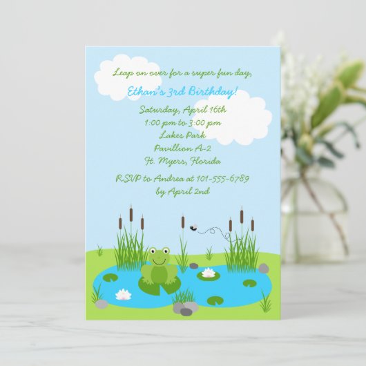 Boys Froggie Pond 5x7 Uitnodiging (Staand voorkant)