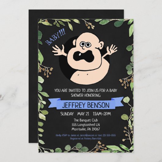 Boys Fun Baby shower Invitation Aankondiging (Voorkant / Achterkant)