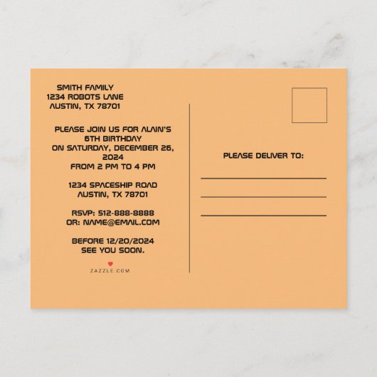 Boy's Fun Verjaardagsfeestuitnodigingen #2 Uitnodiging Briefkaart (Achterkant)