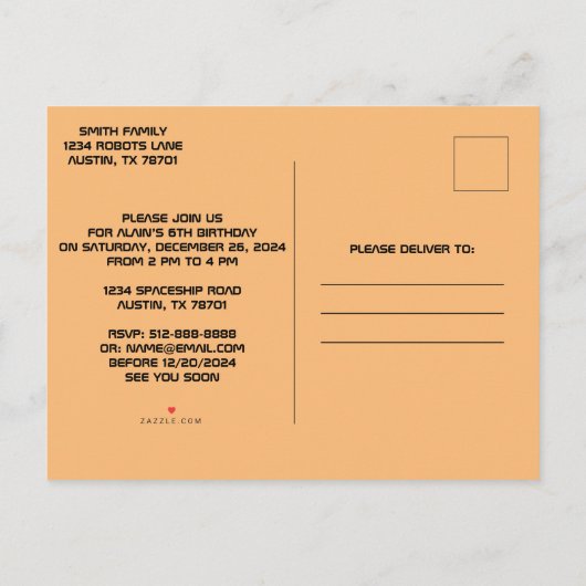 Boy's Fun Verjaardagsfeestuitnodigingen #8 Uitnodiging Briefkaart (Achterkant)