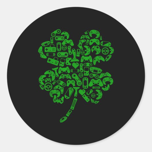 Boys Gamer Game Shamrock St Patricks Day Irish Men Ronde Sticker (Voorkant)
