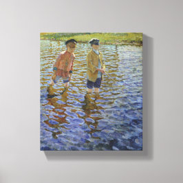 Boys Gevist in de rivier ( Anglers) Canvas Afdruk