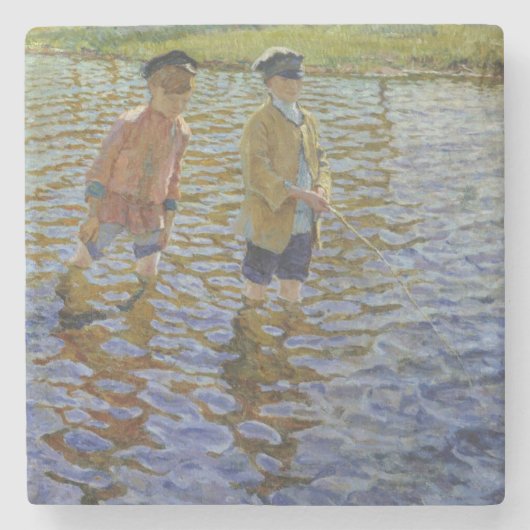 Boys Gevist in de rivier ( Anglers) Stenen Onderzetter (Voorkant)