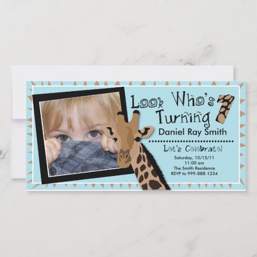 Boys Giraffe First Birthday Party Invitation (Voorkant)