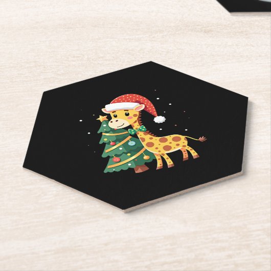 Boys Girls Santa Claus Riding Giraffe Sleigh Ugly  Kartonnen Onderzetters (Schuin)