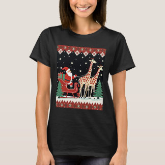 Boys Girls Santa Claus Riding Giraffe Sleigh Ugly  T-shirt