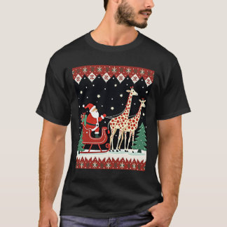 Boys Girls Santa Claus Riding Giraffe Sleigh Ugly  T-shirt
