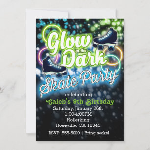 Boys GLOW in dark SCHAATS party Birthday Invitatio Kaart