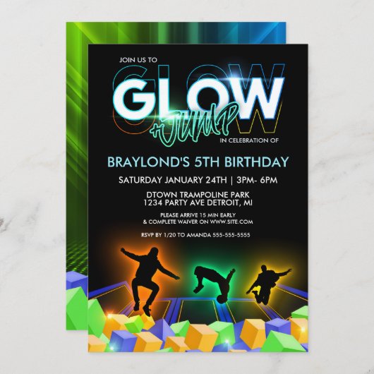 Boys Glow Trampoline Park Kaart (Voorkant / Achterkant)