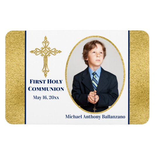 Boys Gold White Navy Heilige Commune Foto Magnet Magneet (Horizontaal)