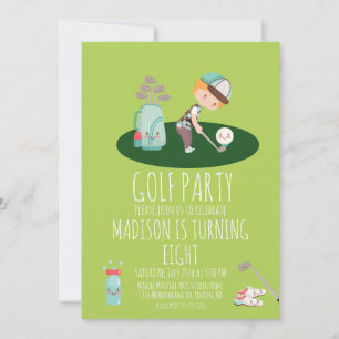 Boys Golf Cute Birthday Party Green Kaart