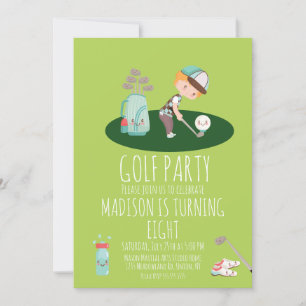 Boys Golf Cute Birthday Party Green Kaart