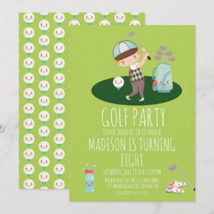 Boys Golf Cute Birthday Party Invitation Kaart