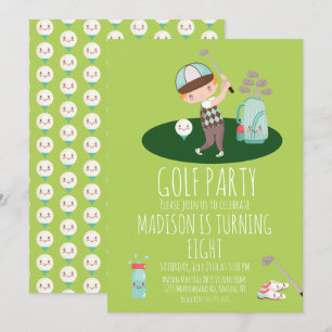 Boys Golf Cute Birthday Party Invitation Kaart
